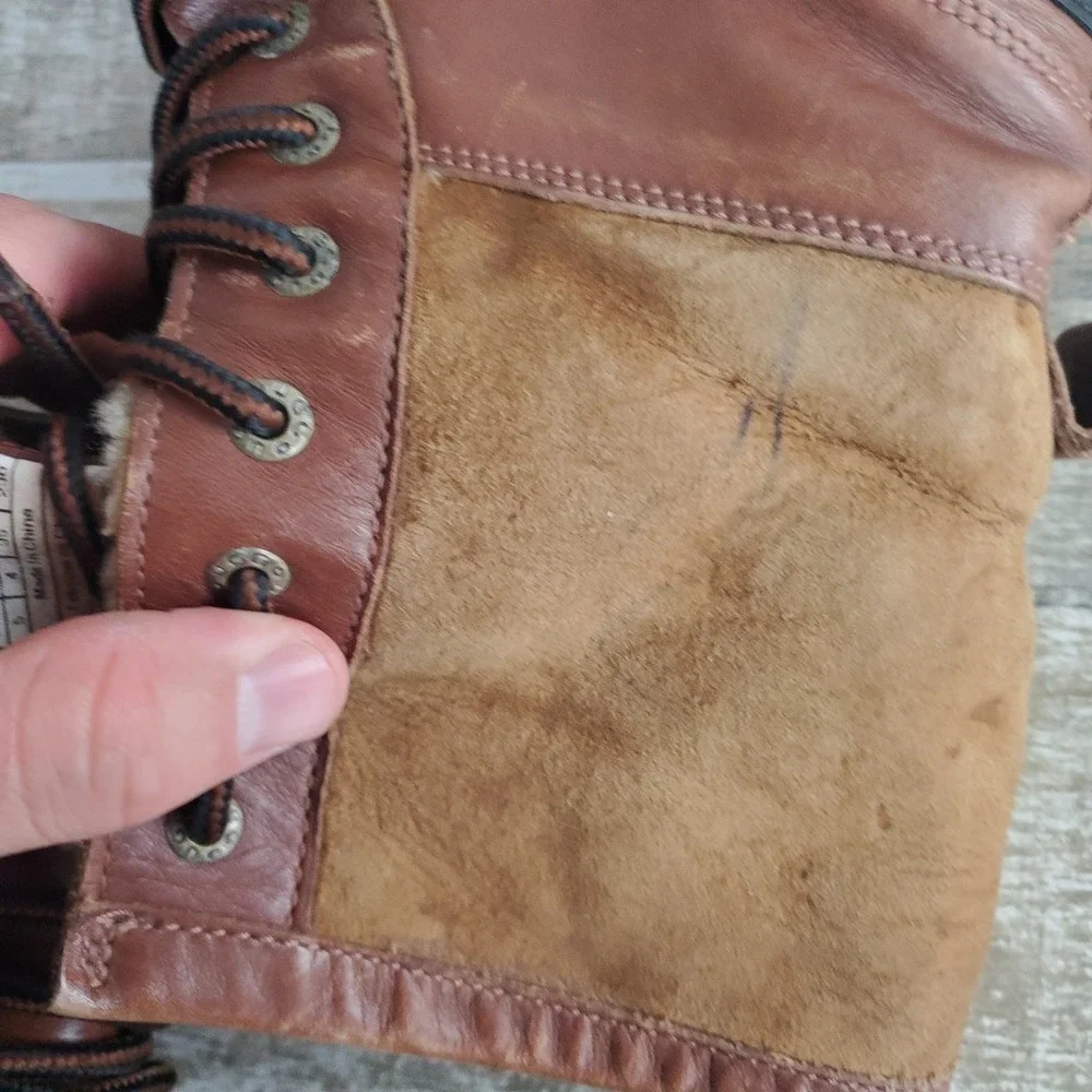 UGG Australia Kids Butte Boots Sz 5 Youth Brown Leather Shearling‎ Waterproof